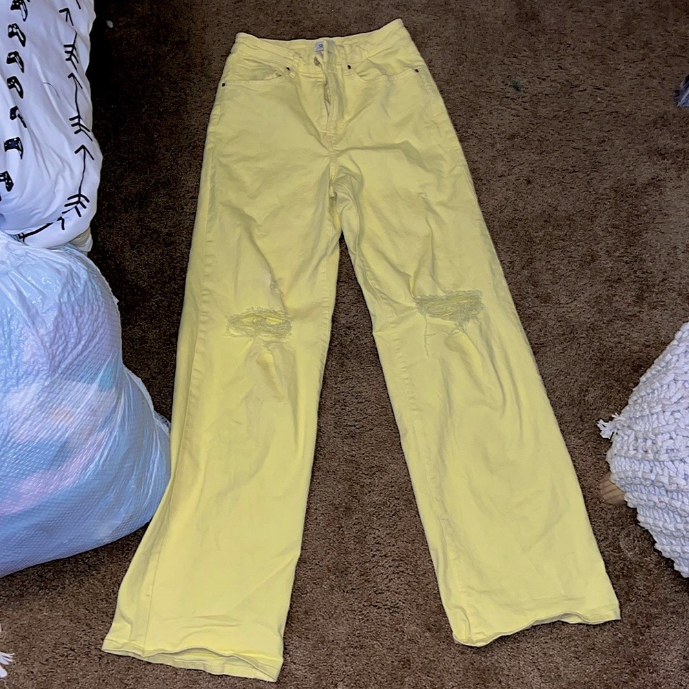 yellow high rise boyfriend jeans